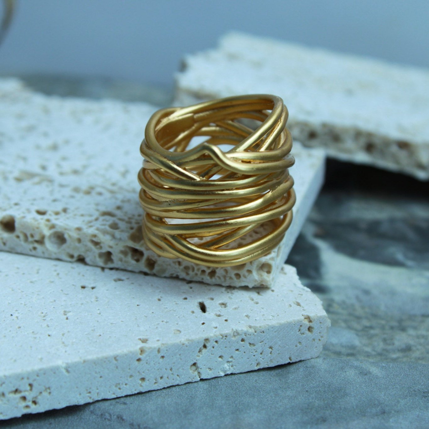 Brass Plated 18k Gold Matte Wide Ring