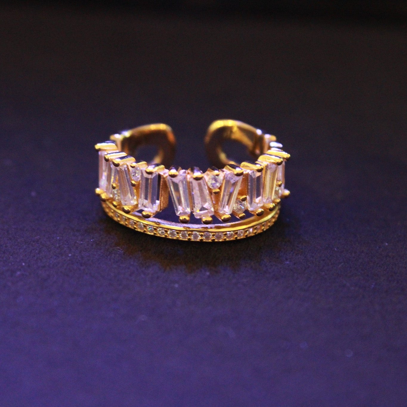 Vintage Zirconia Rhodium and 18k Gold Plated S925 Sterling Silver Ring