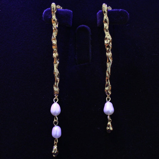 S925 Silver Lava Long Dangle Natural Freshwater Pearl Earring