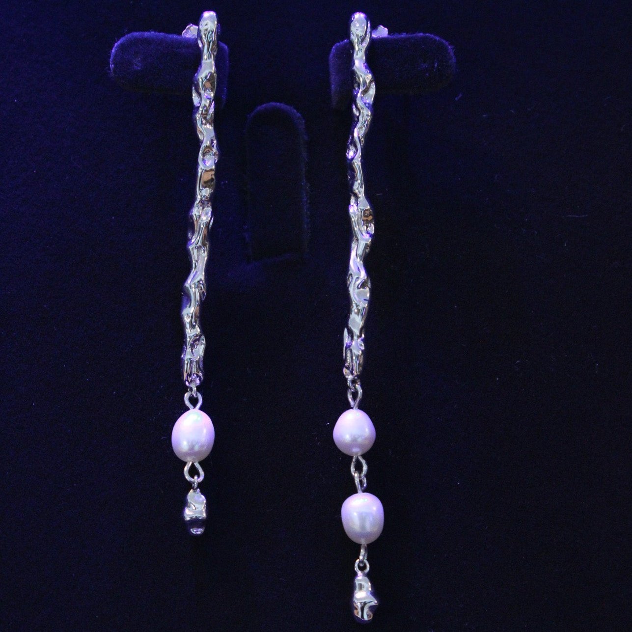 S925 Silver Lava Long Dangle Natural Freshwater Pearl Earring