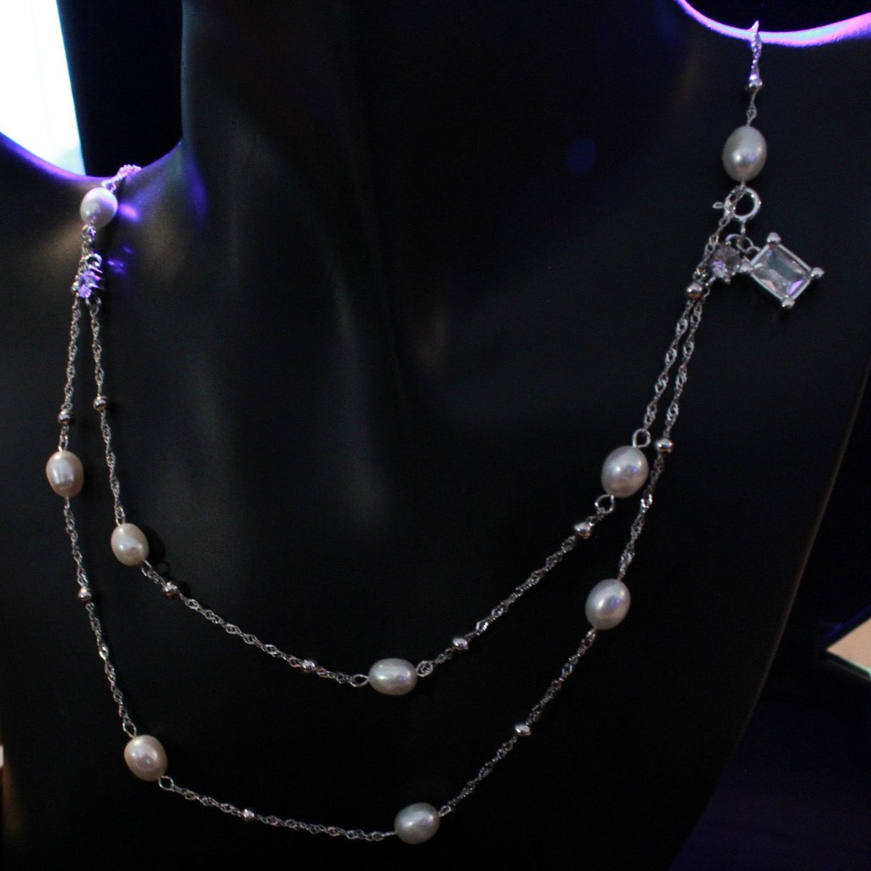 S925 Silver Baroque Pearl Double Chain Zircon Necklace