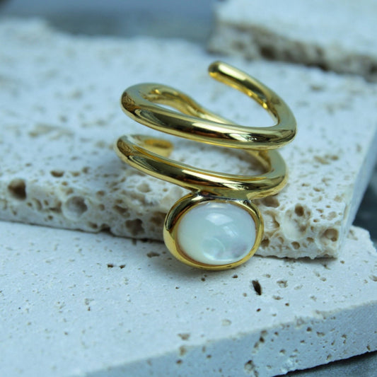 Mother-Of-Pearl 18k Gold Plated Brass Ring
