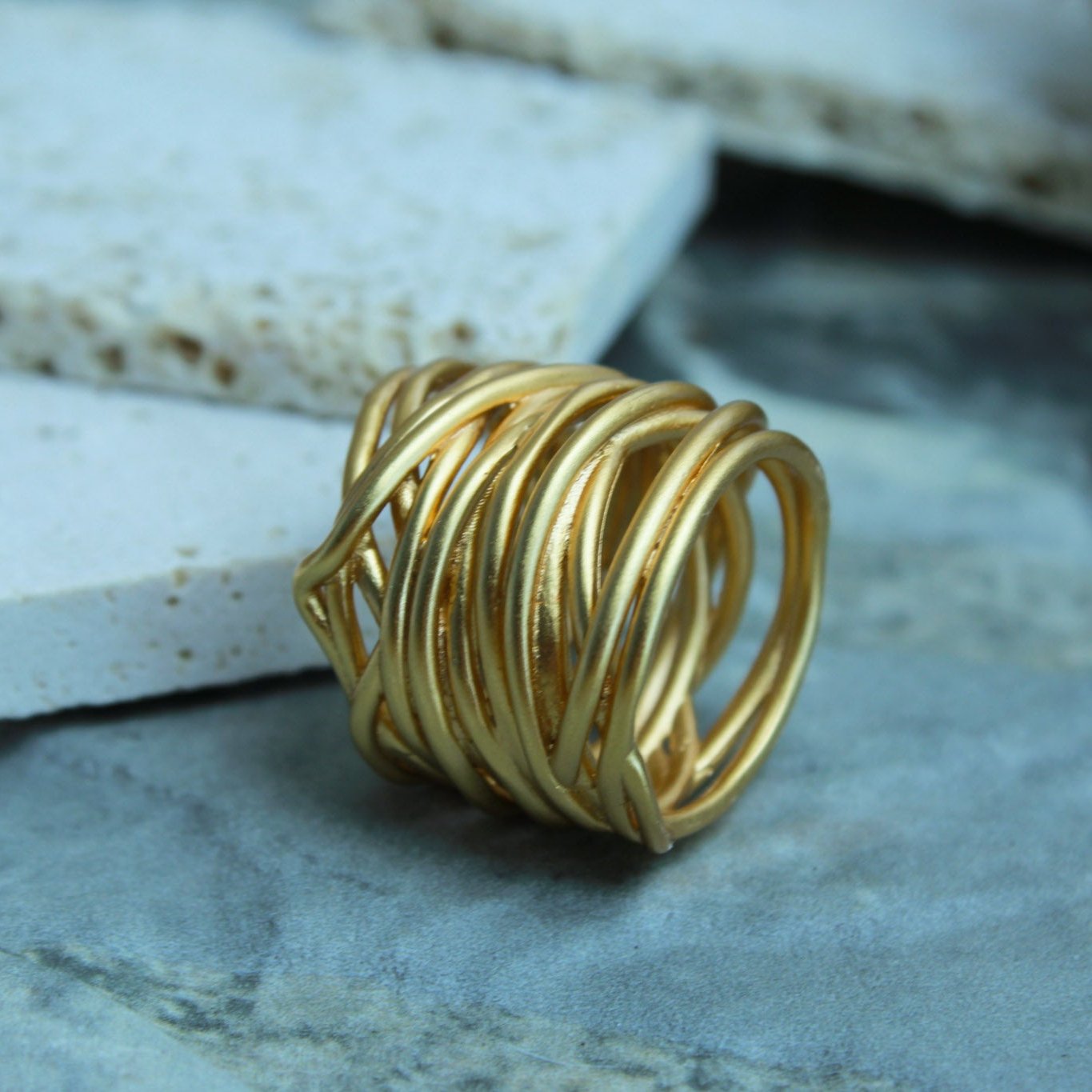 Brass Plated 18k Gold Matte Wide Ring