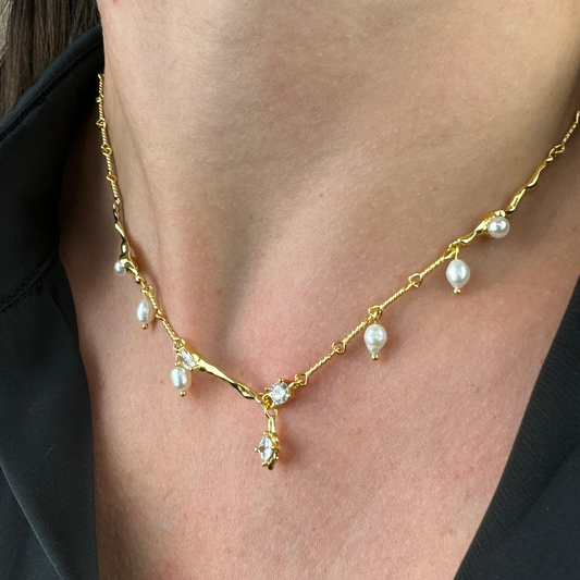 S925 Silver Baroque Pearl Choker Zircon Necklace
